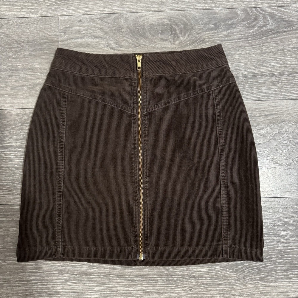 Wild Fable Women Brown Short Zippered Pocketed Corduroy Cotton Short‎ Skirt Sz 2